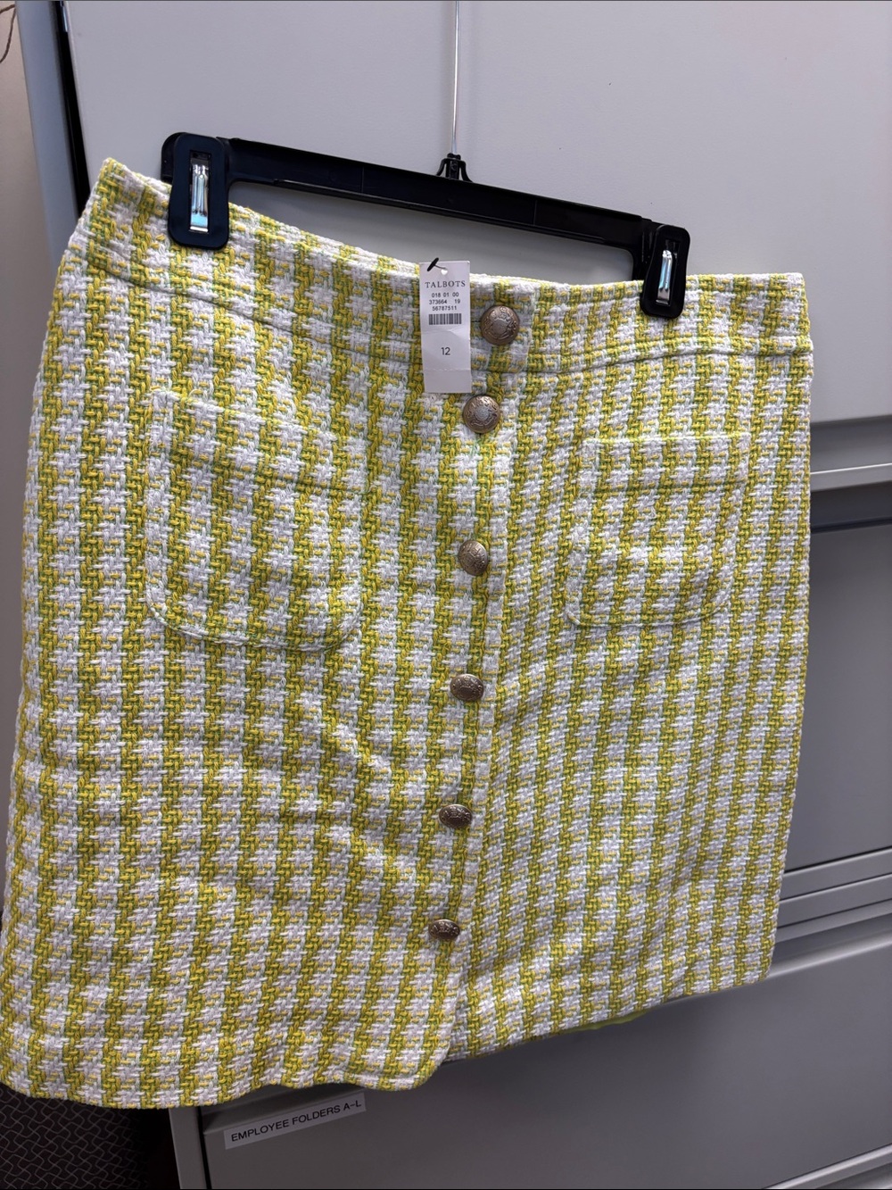 Talbots Lemon-White Tweed Button-Front Mini Skirt